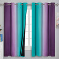 Teal and Purple Gradient Curtains 63 Inch Length 2 panels, Ombre and Wavy Line by ESTELARTEXTILER