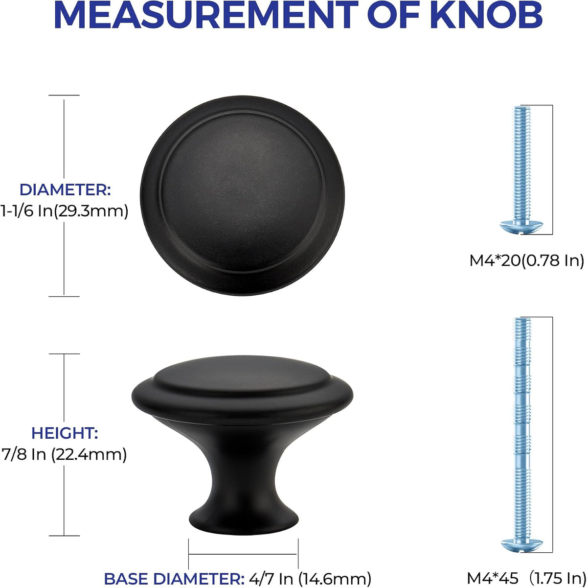 Ravinte Matte Black Cabinet Knobs Kitchen Pulls 1-1/4 Inch 40 Pack
