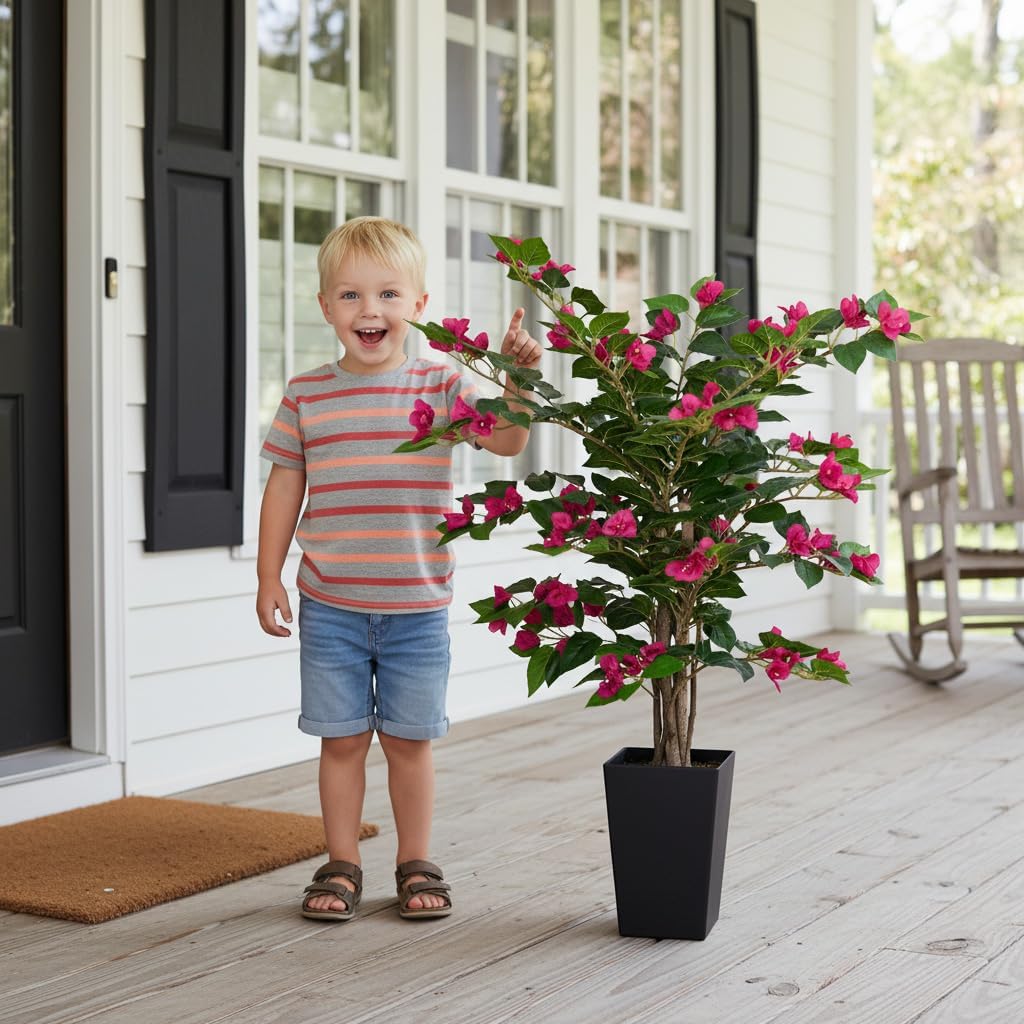 Aveyas 3ft Artificial Bougainvillea Tree with Flowers, 3 ft Faux Floor Plant Fake Silk Blooming Trees with Pot for Indoor Outdoor Home Decor,House Living Room Office (3 Feet Tall Including Raised Pot)