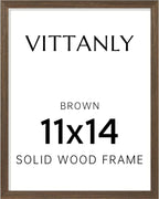 Vittanly 11x14 Picture Frame, Solid Wood Frame with Plexiglass, Brown