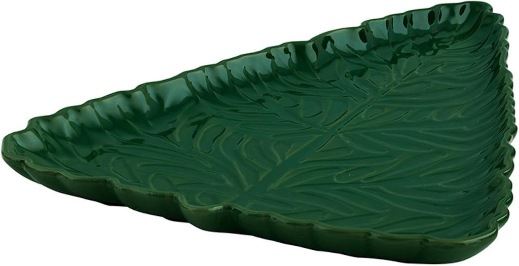 Santa Barbara Design Studio Tree Shaped Serving Plate - Stamped Ceramic Platter, 11" x 7.75", Pine Green