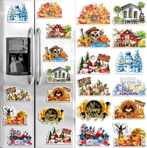 12 Pcs Large Holiday Magnets for Refrigerator 7.8'' Fall Fridge Magnets Seasonal Cruise Door Decorations Home Farm Coffee Magnetic Stickers for Locker Whiteboard Dishwasher Kitchen Decor