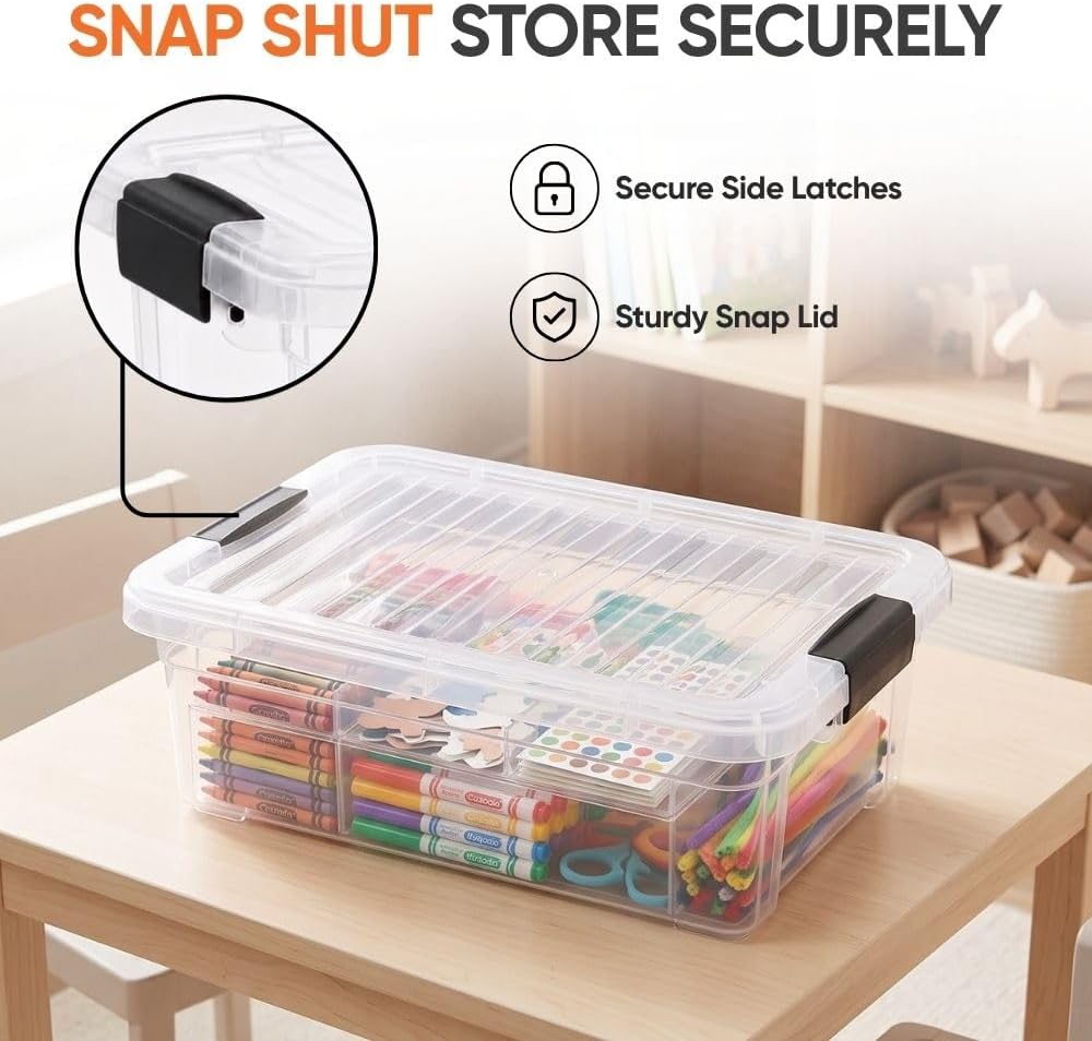 Superio 7.4 Quart Clear Plastic Storage Bin with Lid, Stackable Organizer Box, BPA-Free Storage Container for Home, Garage, School & Office, 1 Pack