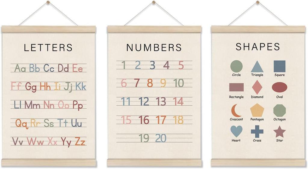 DOI-LANEE Set for 3 Numbers Alphabet Shapes Posters Hanger Frame for Kids