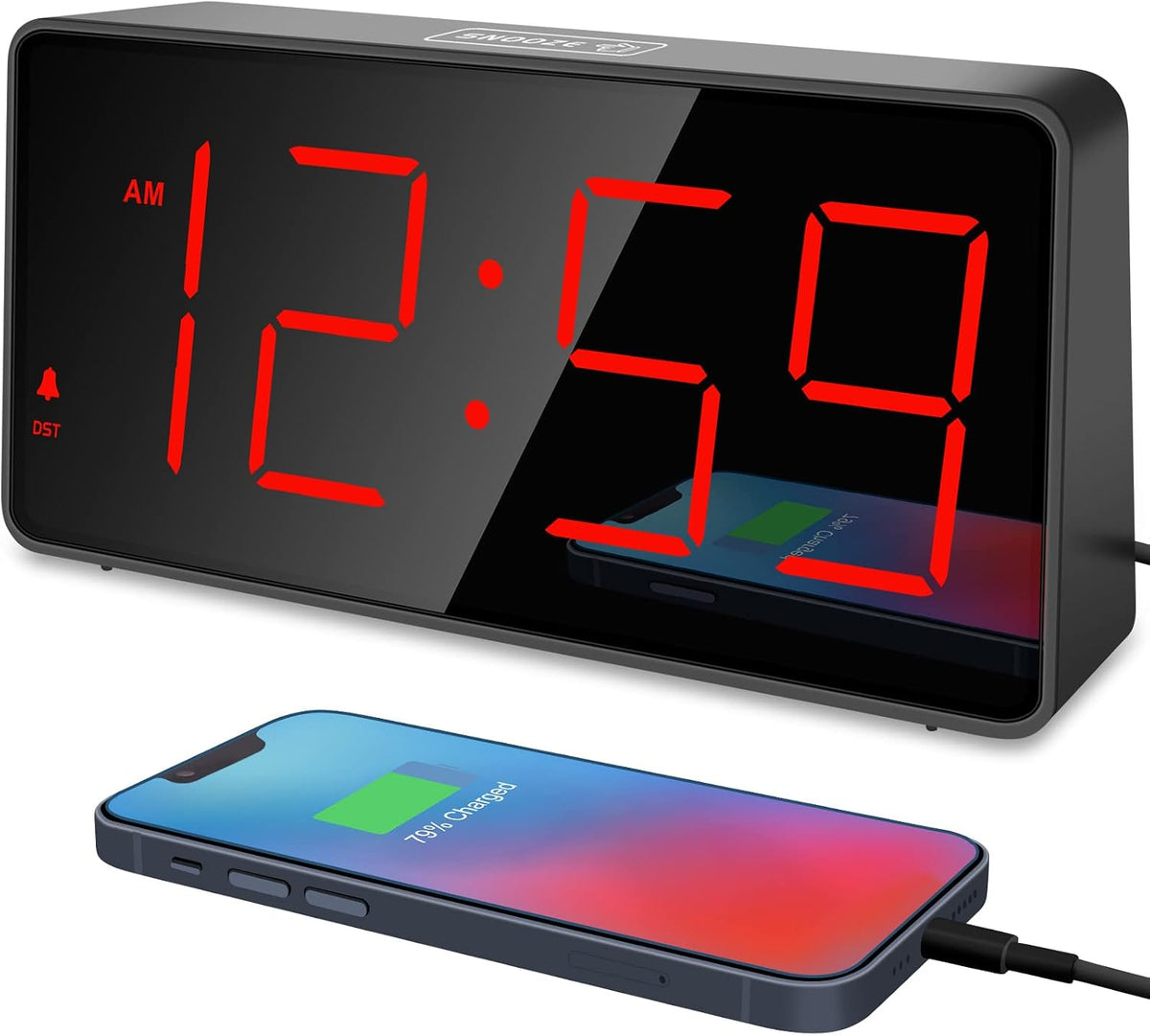 Peakeep Digital Alarm Clock for Bedroom Bedside, Large Display 5 Dimmers