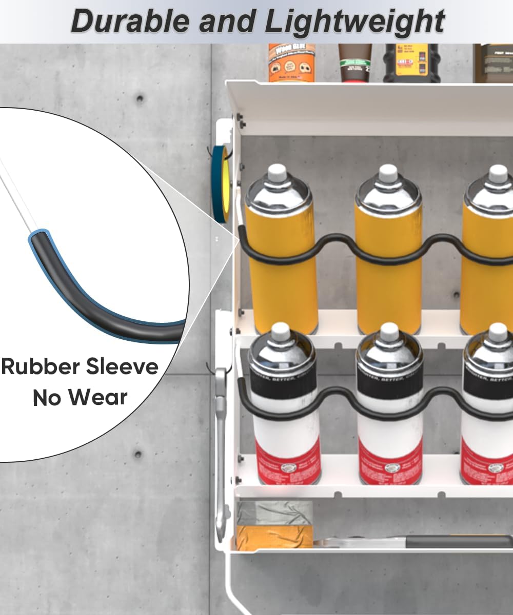 Spray Can Holder, Garage Paint Bottle Organizer Wall Mount, White