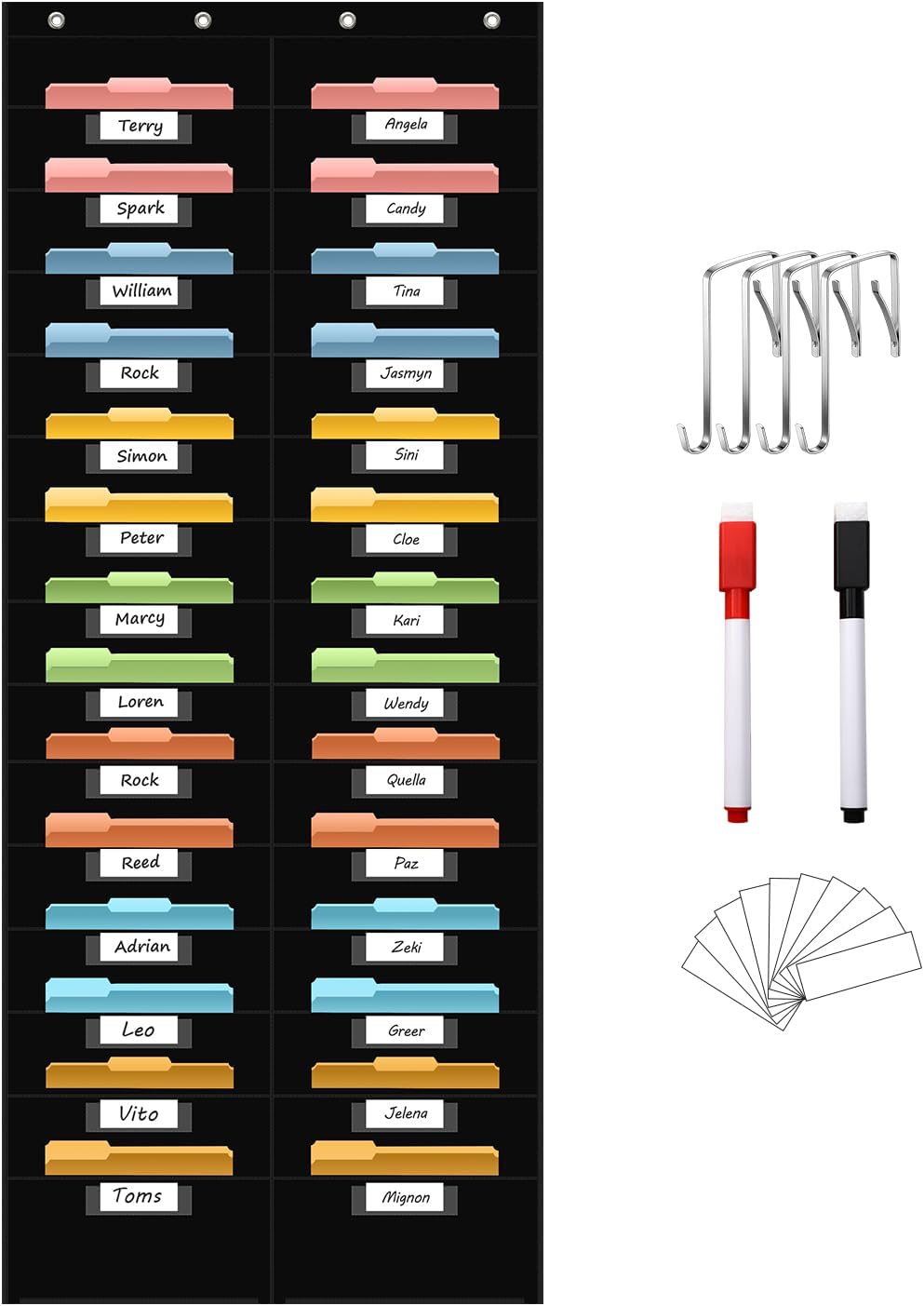 10 Pocket Hanging Wall File Organizer with 10 Nametag Pockets, File Pocket Chart for Classroom and Office. Perfectly Stores Assignments, Files, Scrapbooks, and Documents.