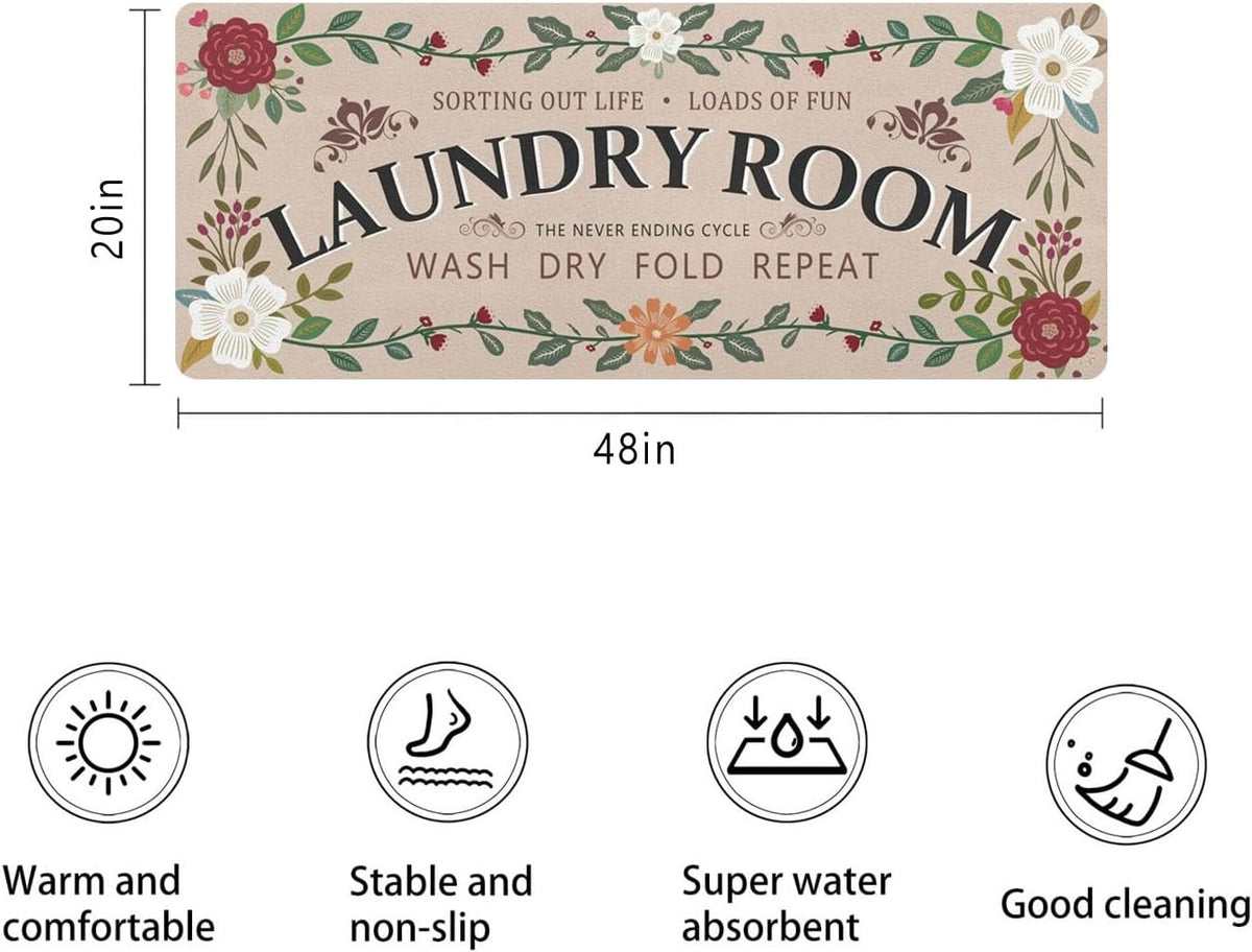 Non Slip Laundry Room Rug, Vintage Washable Runner, 20 x 48 Inch