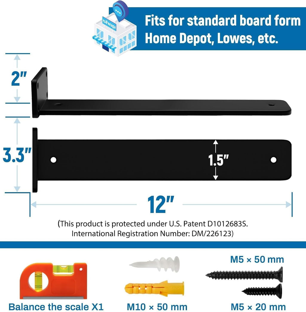 LEOPO 12 inch 8 Pack Floating Shelf Brackets, 1/5" Thick Hidden L Bracket