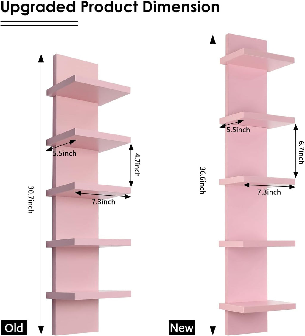 Homaterial 5 Tier Floating Wall Shelf, Pink