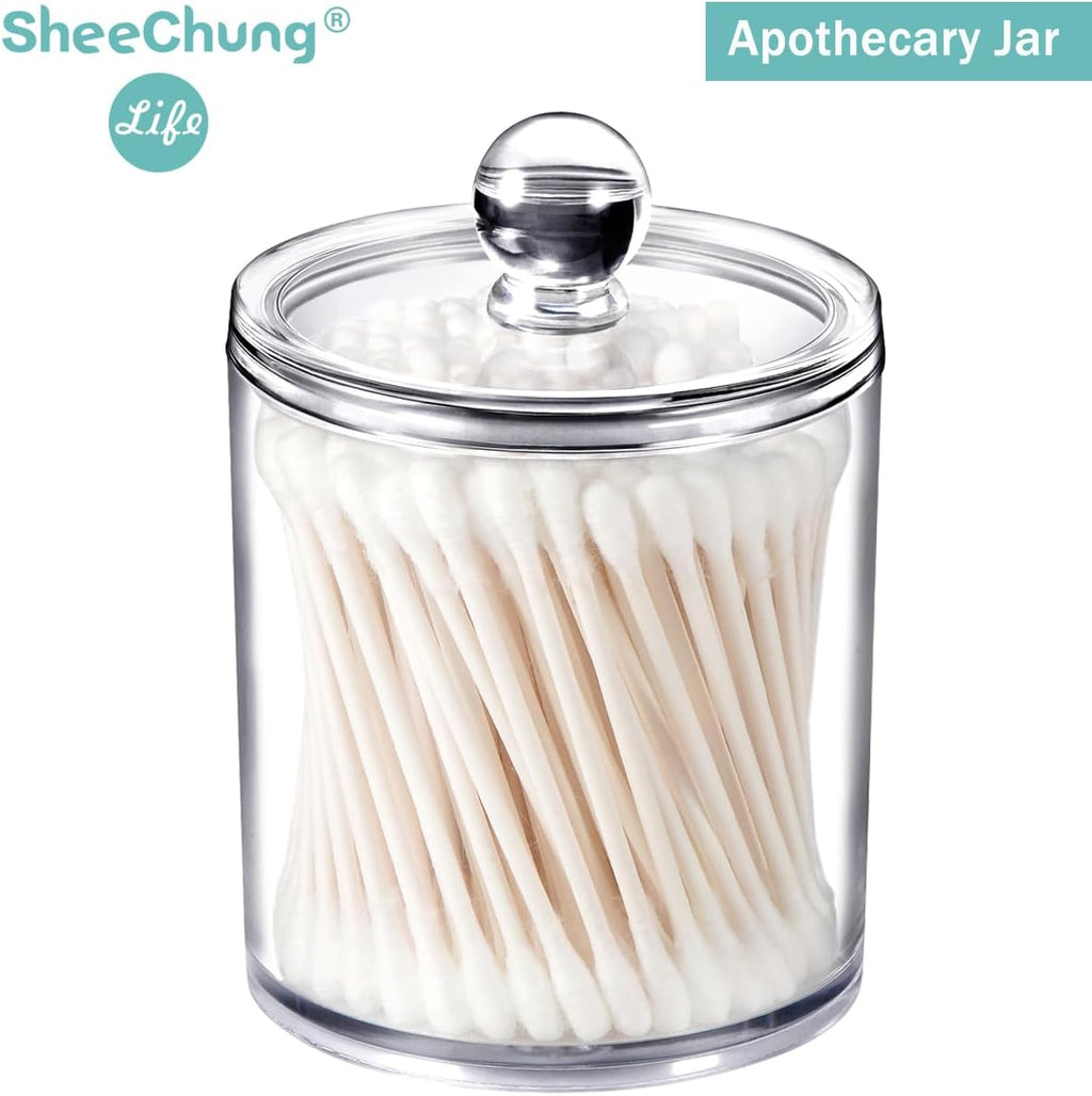 6 Pack Acrylic Qtip Holder with Labels, Qtip Jars for Bathroom