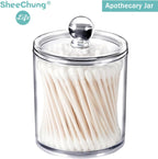 6 Pack Acrylic Qtip Holder with Labels, Qtip Jars for Bathroom