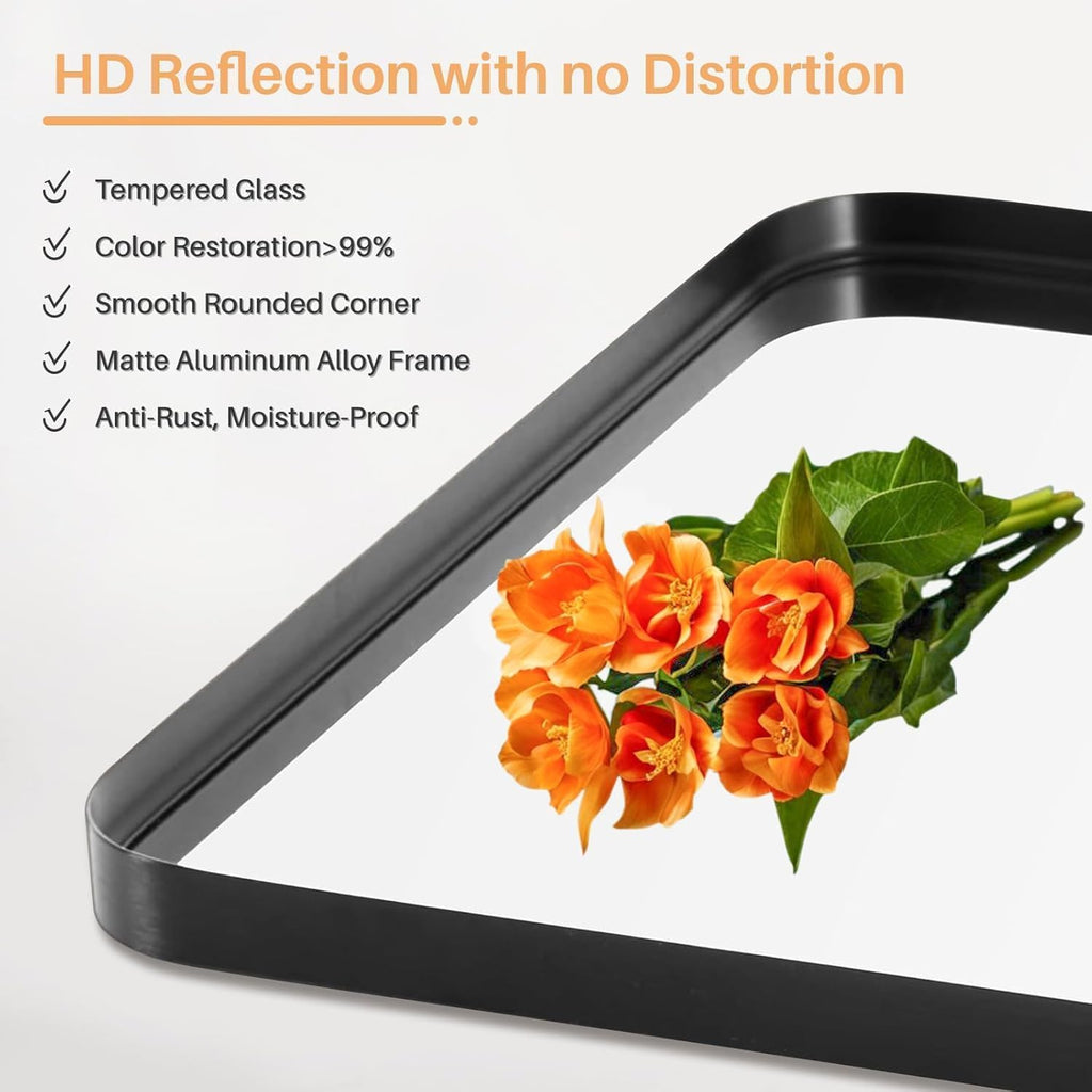 Bathroom Mirror for Wall, 30x22 Inch Rectangle Mirror, Matte Black Metal Framed Bathroom Vanity Mirror for Restroom Farmhouse, Anti-Rust, Tempered Glass, Horizontally or Vertically Hanging