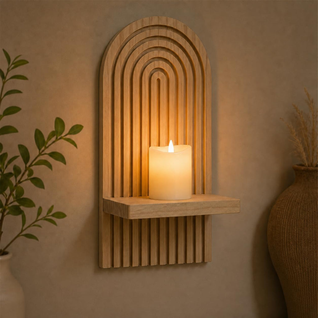 Wall Candle Holder Set of 2, Boho Wall Decor, Arch Candle Sconces, Natural