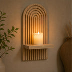 Wall Candle Holder Set of 2, Boho Wall Decor, Arch Candle Sconces, Natural