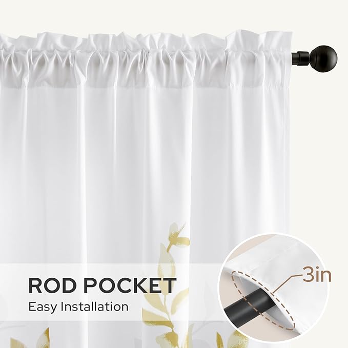 HOMEIDEAS Non-See-Through Gold and White Privacy Sheer Curtains 52 X 96 Inches - Image 5