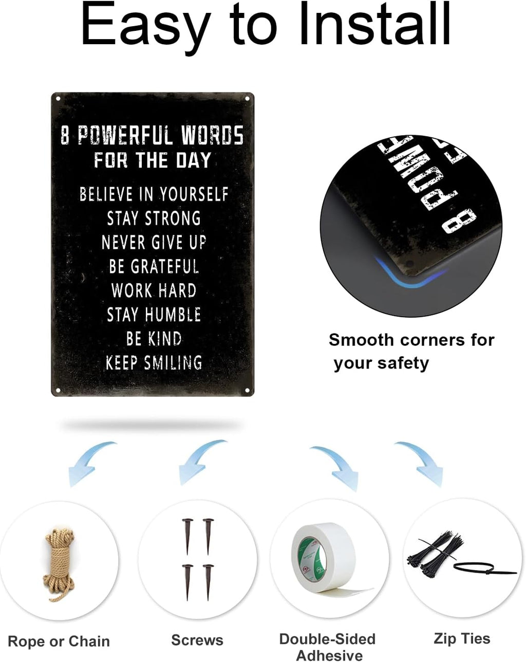 ALKB Motivational Wall Sign 8x12", 8 Powerful Words for the Day