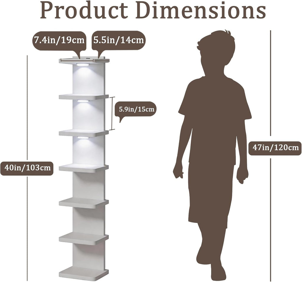 7 Tier Wall Shelf with LED Lights Lack Shelf for Room Collection, White