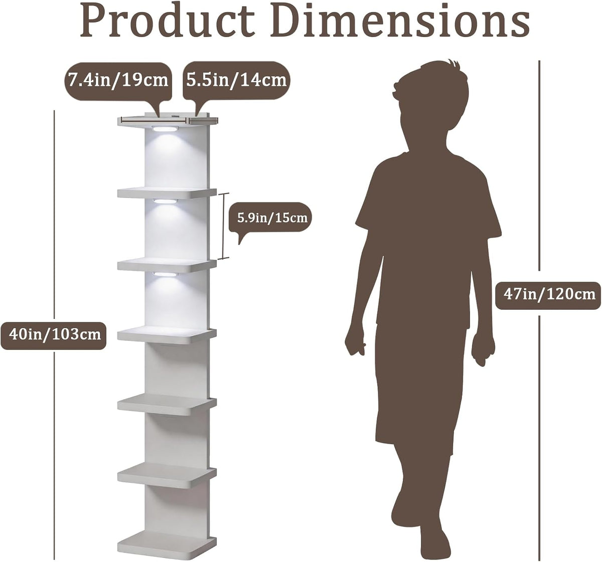 7 Tier Wall Shelf with LED Lights Lack Shelf for Room Collection, White