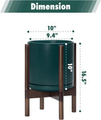 D'vine Dev Ceramic Pot with Walnut Wood Stand, Teal, 10 in, 55-B-X-4