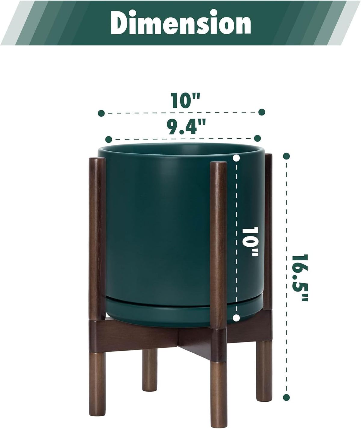 D'vine Dev Ceramic Pot with Walnut Wood Stand, Teal, 10 in, 55-B-X-4