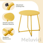 Meluvici Patio Small Outdoor Side Table Waterproof Round Metal Steel Side Table Weather Resistant Portable Outdoor and Indoor End Table for Garden Balcony Yard, Yellow