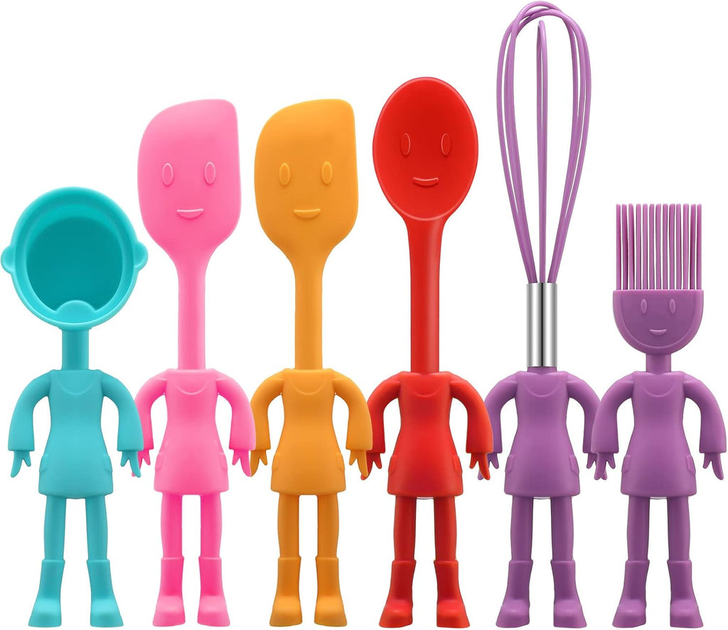 Raiten 6 Pcs Fun Human Shaped Silicone Cute Kitchen Utensils Heat Resistant