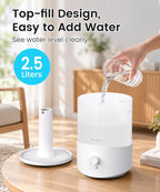 Pharata Humidifiers for Bedroom Large Room, 2.5L Cool Mist Humidifier with Essential Oil Diffuser, Top Fill Humidifier for Baby, Home, Plant, Ultrasonic Humidification for whole house, Auto Shut-Off