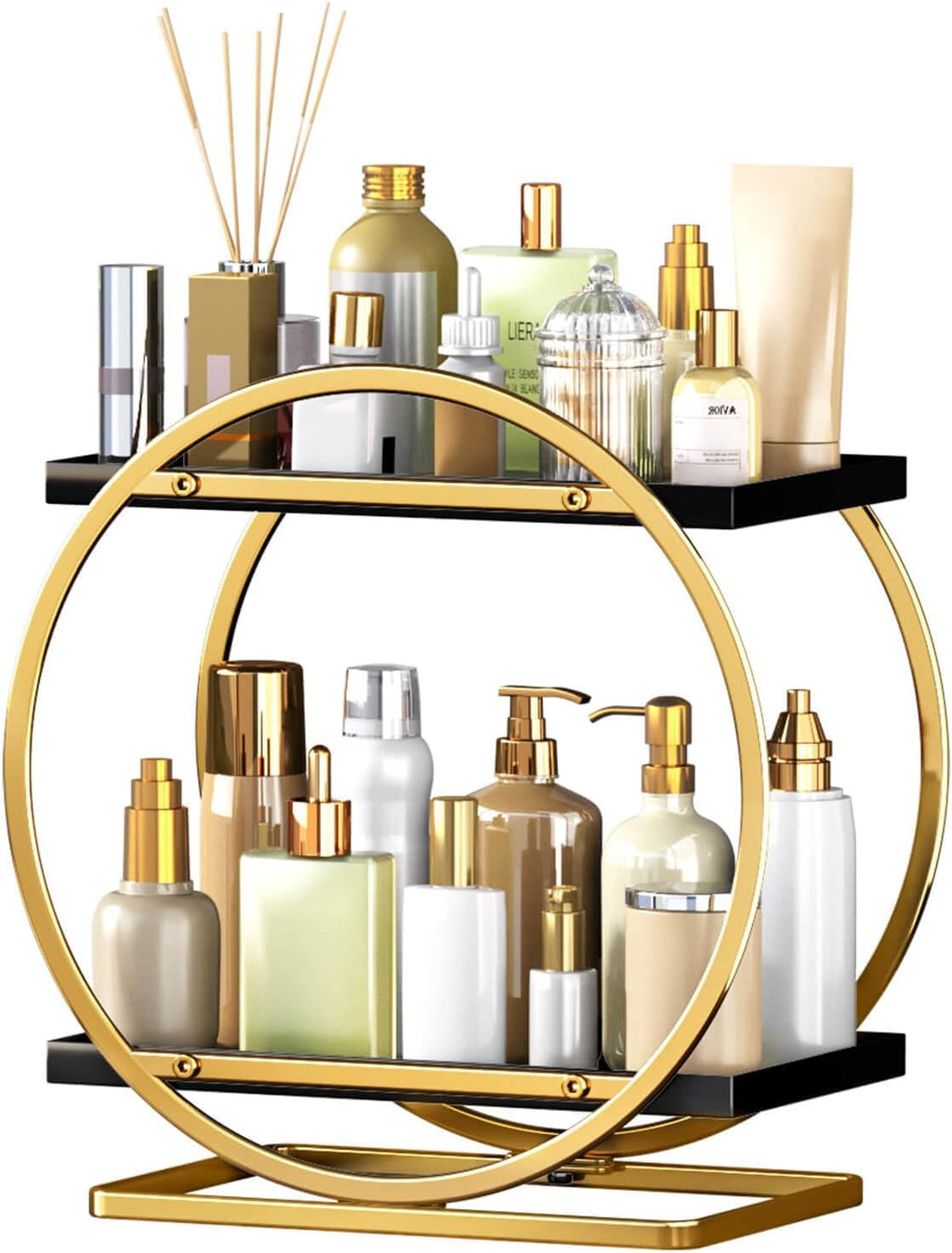 Makeup Organizer Vanity, Black Gold Perfume Organizer for Dresser
