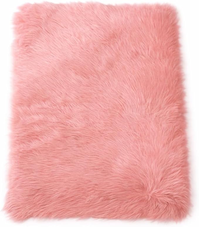 Goolela Pink Fluffy Fur Rug Fuzzy Furry Faux Sheepskin Pink Carpet 2x3 by Goolela