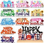 Chunful 13 Pcs Interchangeable Holiday Metal Table Signs with Wooden Base