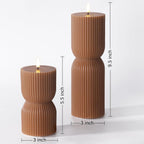 Brown Ribbed Fall Flameless Pillar Candles with Remote Set of 2