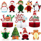 Mocoosy 12 Pack Christmas Party Honeycomb Centerpieces for Table Decorations, Xmas Center Pieces Table Topper with Gnome Santa Snowman Tabletop Centerpieces Decor Holidays Winter Office Party Supplies