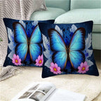 Blue Morpho Butterfly Throw Pillow Covers 18x18 Set of 2,Pink Daisy Flower White Feather Decorative Pillow Covers for Sofa Couch Living Room Soft Home Decor,Outdoor Patio Car Cushion Cases