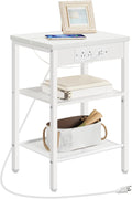 HOOBRO Side Table with Charging Station, Small End Table for Small Space