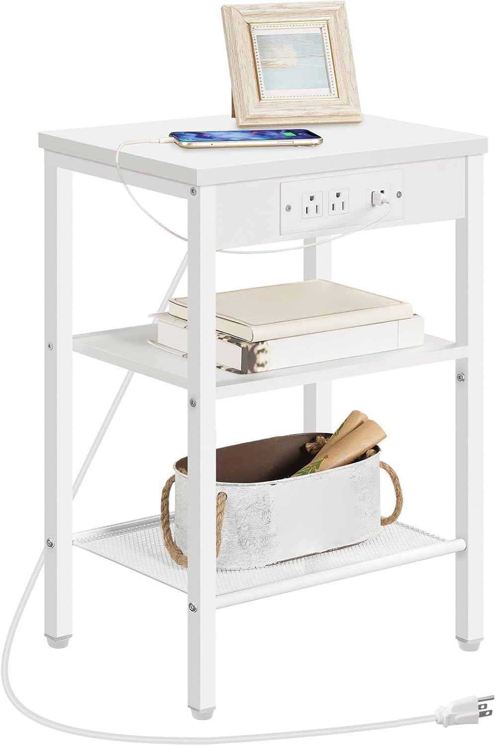HOOBRO Side Table with Charging Station, Small End Table for Small Space