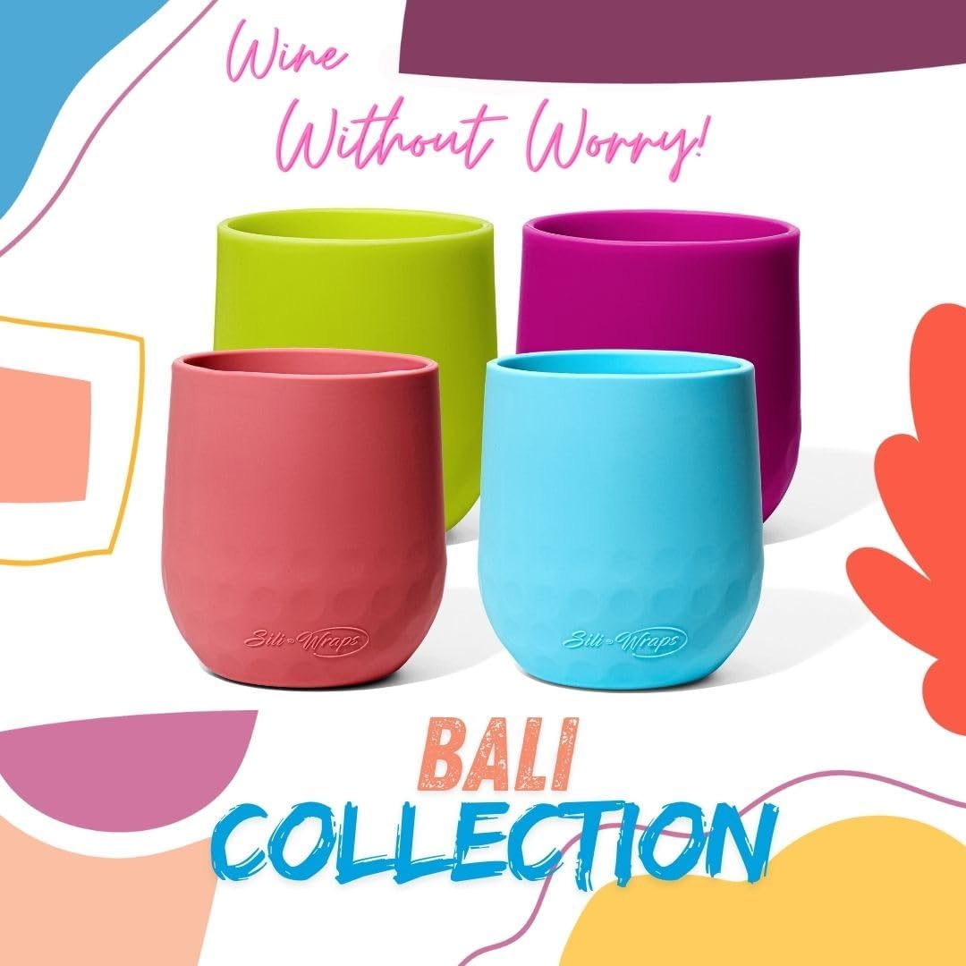 Unbreakable Silicone Wine Glasses | Reusable Drinkware for Parties, Camping, Beaches, and Boats | 100% Silicone | Set of 4 | BPA-Free, Dishwasher Safe | Juicy Fruit Collection