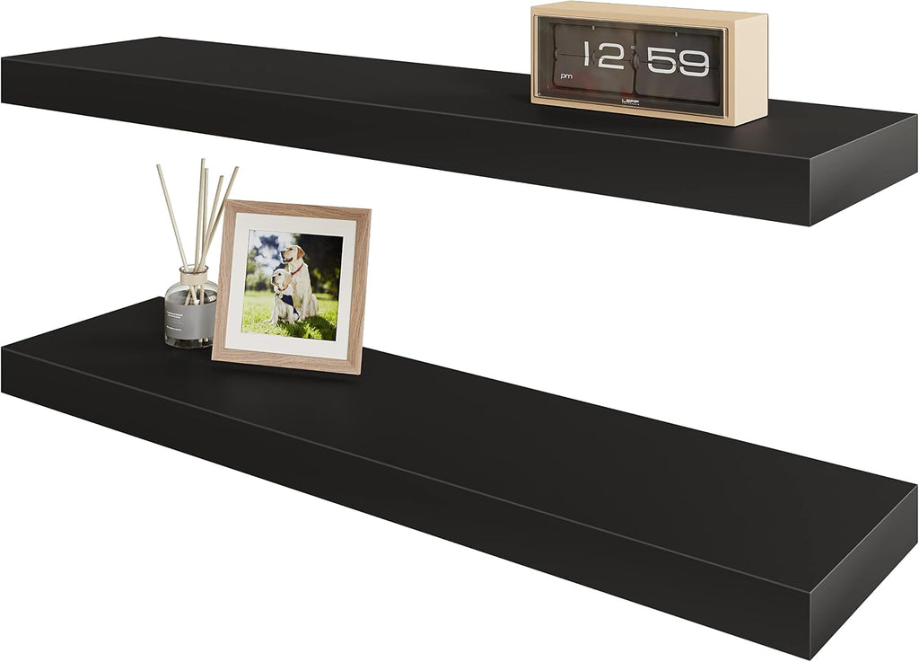 BAMEOS Floating Shelves, 31W x 8D Wall Mounted Display Shelves with Invisible Brackets, Set of 2 | Lightweight Décor Shelf for Bedroom, Living Room, Bathroom & Entryway Black