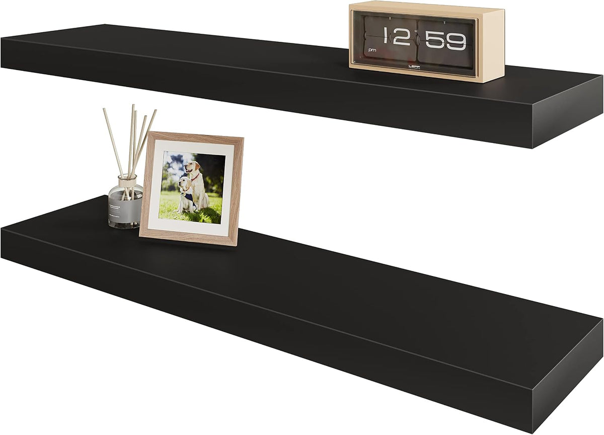 BAMEOS Floating Shelves, 31W x 8D Wall Mounted Display Shelves with Invisible Brackets, Set of 2 | Lightweight Décor Shelf for Bedroom, Living Room, Bathroom & Entryway Black