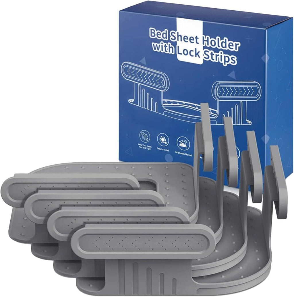 Upgraded Sheet Fasteners with Sheet Locks – Thickened and Reinforced Sheet Fasteners, 4 Pcs, Easy to Install, Suitable for All Mattresses, Reusable (Gray)