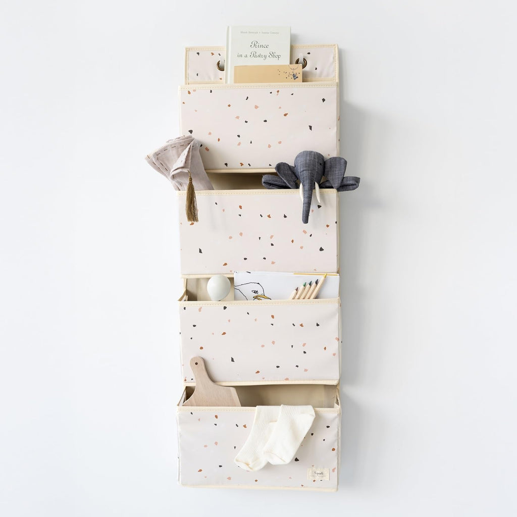 3 Sprouts Over Door Organizer, 4 Pockets, Hooks Included, Terrazzo Cream