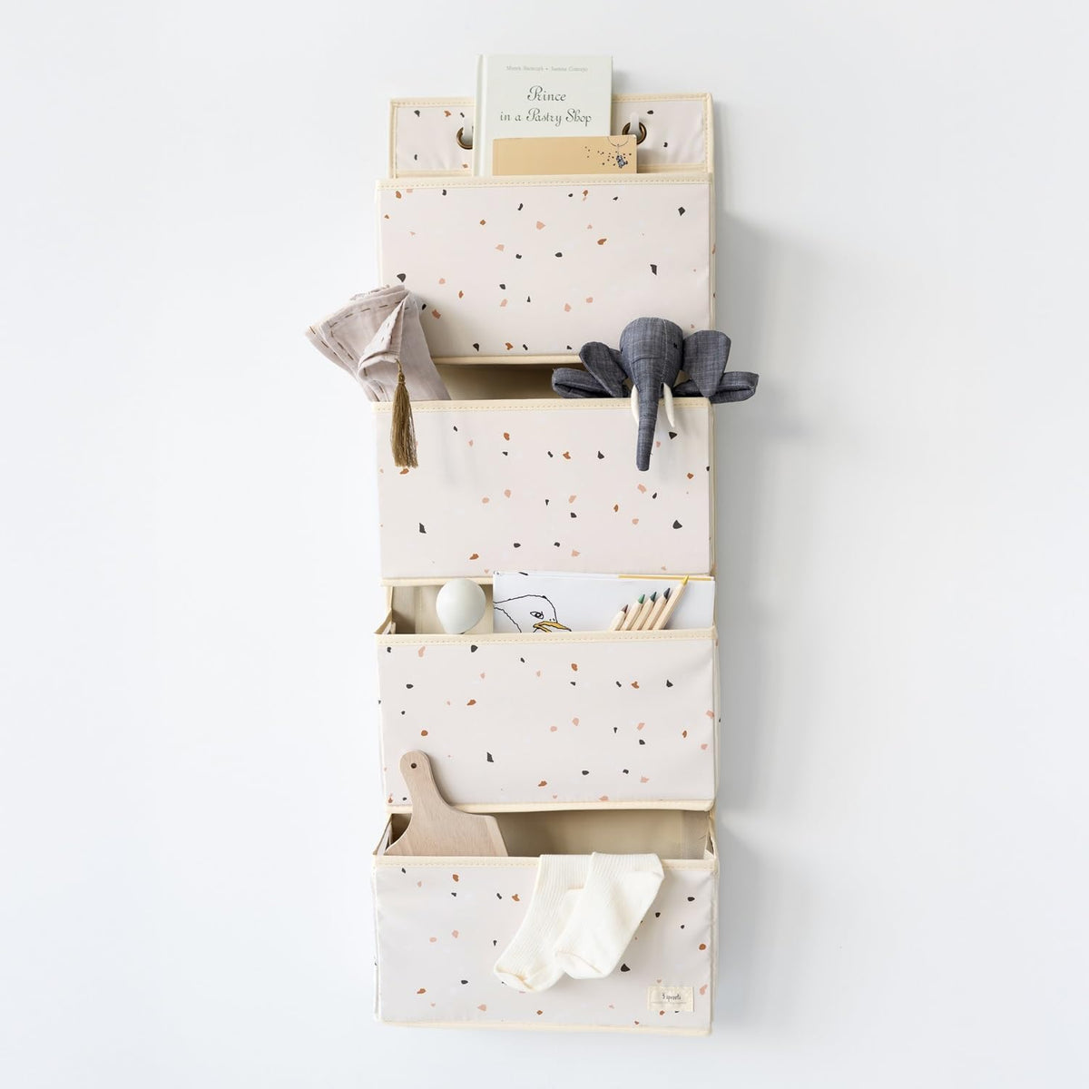 3 Sprouts Over Door Organizer, 4 Pockets, Hooks Included, Terrazzo Cream
