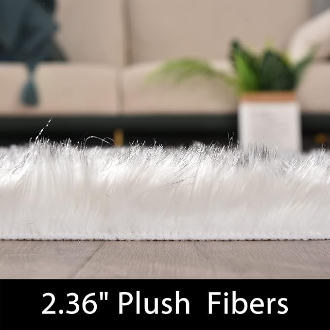 Latepis 10x14 White with Grey Tips Fur Rug - Image 3