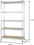 Amazon Basics 5-Tier Medium Duty Garage Shelving Unit, Sturdy Adjustable Storage Shelves, Easy to Assemble, 48" x 18" x 72", Aluminum