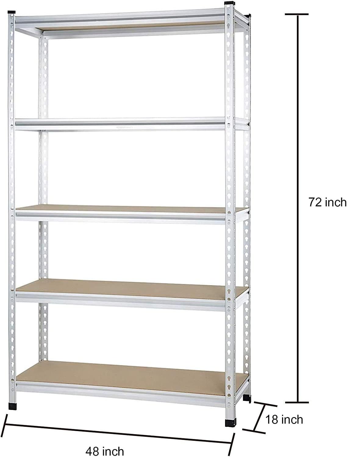 Amazon Basics 5-Tier Medium Duty Garage Shelving Unit, Sturdy Adjustable Storage Shelves, Easy to Assemble, 48" x 18" x 72", Aluminum