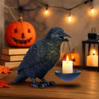 Dlfghos Gothic Home Decor Raven Lamp Tealight Candle Holder Halloween Decorations Indoor Fake Crow Light Holder Resin Black Bird Statue for Living Room Fireplace Entrance Holiday Spooky Ornaments