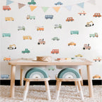 YIMEHDAN Watercolor Transportation Vehicle Wall Decals,Truck Tractor Excavator Bus Vinyl Wall Stickers, Self-Adhesive Cartoon Construction Car Artwork for Boys Bedroom Playroom Decor