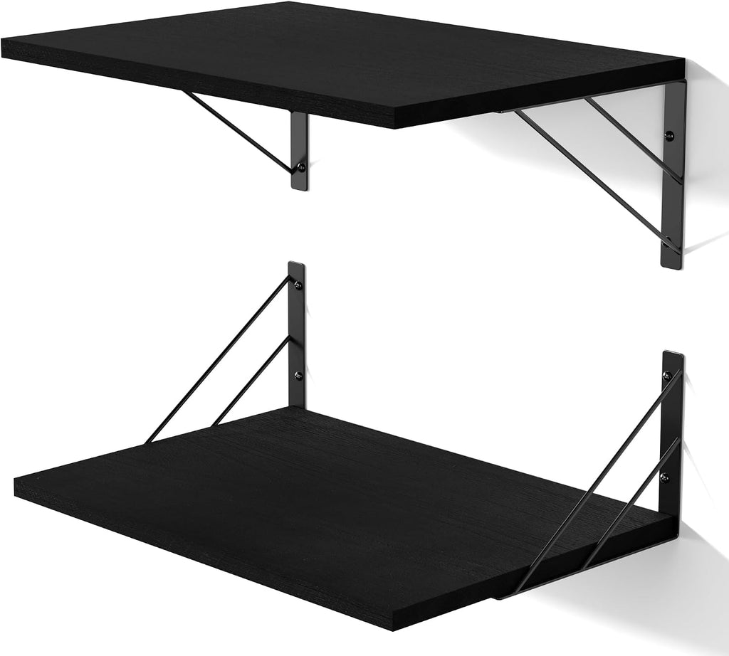 Love-KANKEI Wide Deep Floating Wall Shelves Set of 2,16"x12",Wood,Black