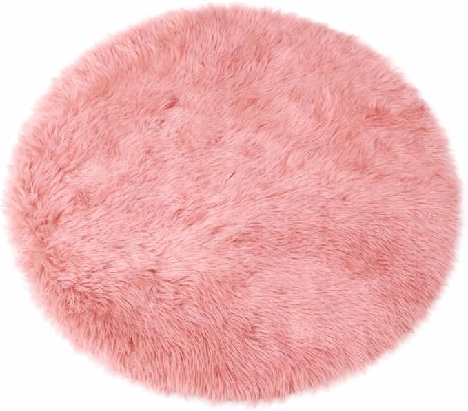 Goolela Pink Circle Rug 4ft for Girls Bedroom Round Fuzzy Fluffy Faux Fur by Goolela