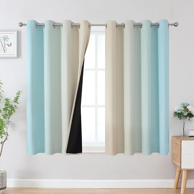 Estelar Textiler Aqua and Beige Blackout Curtains 54 Inch Length, Light by ESTELARTEXTILER